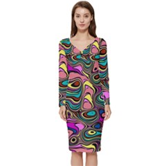 Bending Rotate Distort Waves Long Sleeve V-neck Bodycon Dress  by Ravend