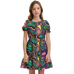 Bending Rotate Distort Waves Kids  Puff Sleeved Dress by Ravend