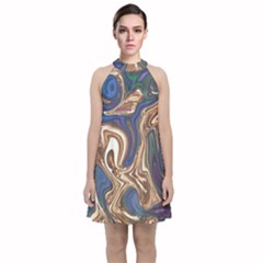 Pattern Psychedelic Hippie Abstract Velvet Halter Neckline Dress  by Ravend