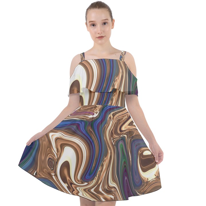 Pattern Psychedelic Hippie Abstract Cut Out Shoulders Chiffon Dress