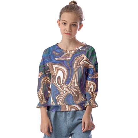 Pattern Psychedelic Hippie Abstract Kids  Cuff Sleeve Top by Ravend