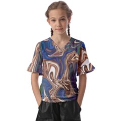 Pattern Psychedelic Hippie Abstract Kids  V-neck Horn Sleeve Blouse by Ravend