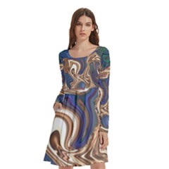 Pattern Psychedelic Hippie Abstract Long Sleeve Knee Length Skater Dress With Pockets by Ravend