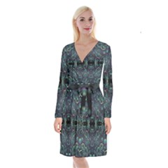 Background Pattern Mushrooms Long Sleeve Velvet Front Wrap Dress by Ravend