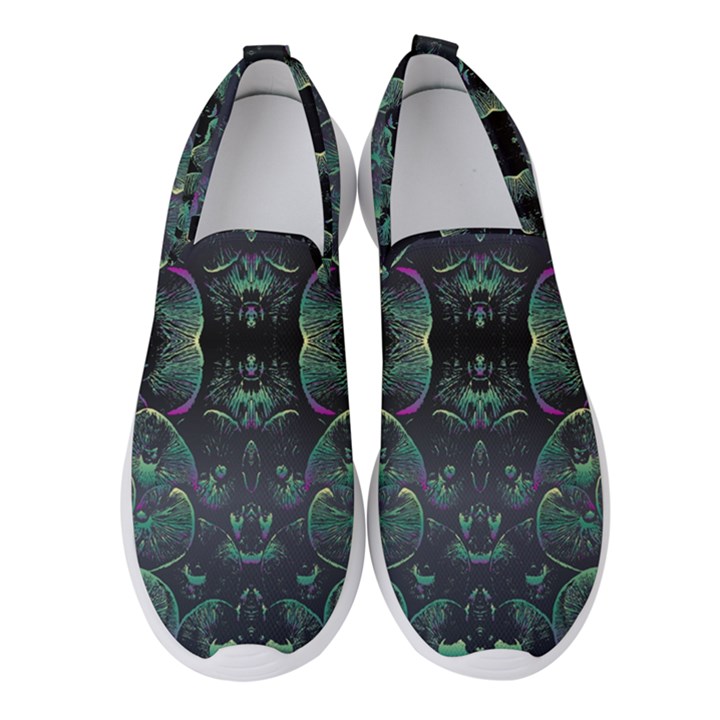 Background Pattern Mushrooms Women s Slip On Sneakers