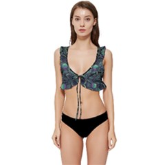 Background Pattern Mushrooms Low Cut Ruffle Edge Bikini Top by Ravend