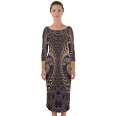 Fractal Spiral Infinite Psychedelic Quarter Sleeve Midi Bodycon Dress by Ravend