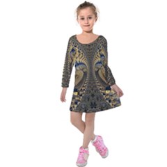 Fractal Spiral Infinite Psychedelic Kids  Long Sleeve Velvet Dress