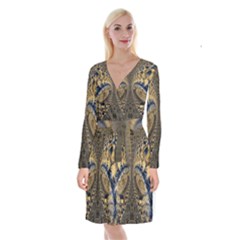 Fractal Spiral Infinite Psychedelic Long Sleeve Velvet Front Wrap Dress by Ravend