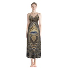 Fractal Spiral Infinite Psychedelic Button Up Chiffon Maxi Dress by Ravend