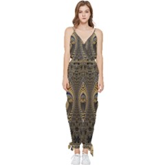 Fractal Spiral Infinite Psychedelic Sleeveless Tie Ankle Chiffon Jumpsuit by Ravend