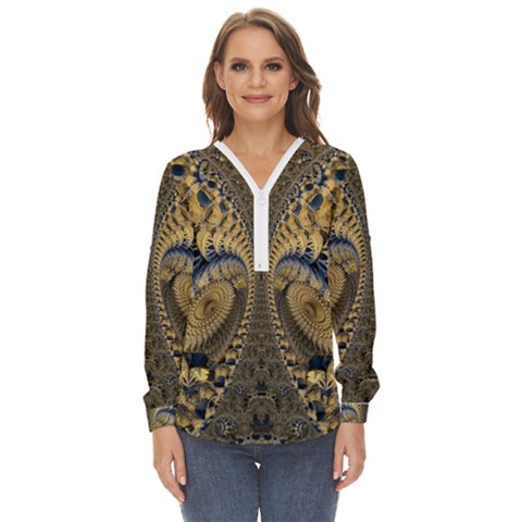 Fractal Spiral Infinite Psychedelic Zip Up Long Sleeve Blouse by Ravend