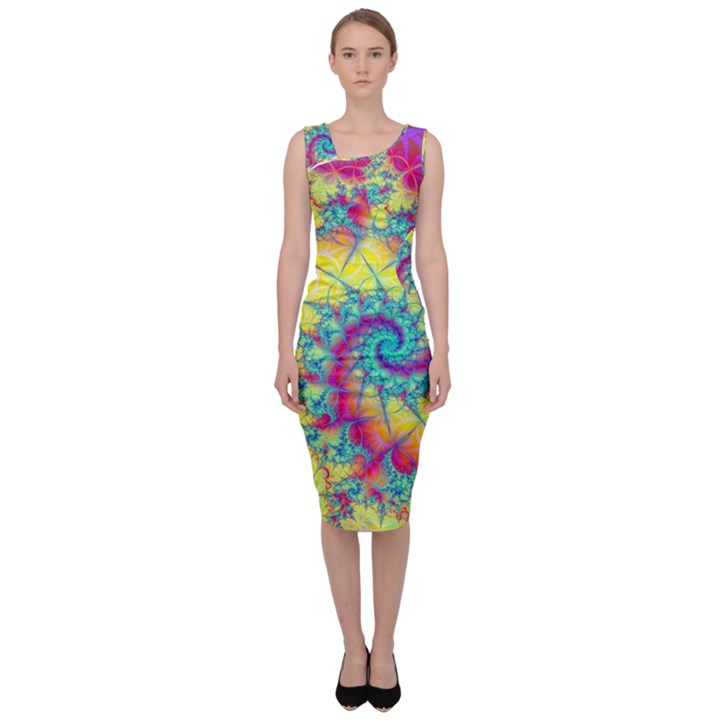 Fractal Spiral Abstract Background Sleeveless Pencil Dress