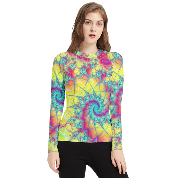 Fractal Spiral Abstract Background Women s Long Sleeve Rash Guard