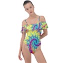 Fractal Spiral Abstract Background Frill Detail One Piece Swimsuit View1