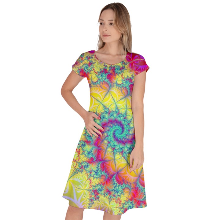 Fractal Spiral Abstract Background Classic Short Sleeve Dress