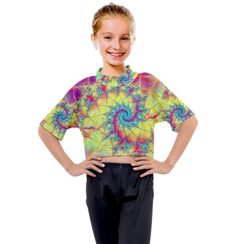 Fractal Spiral Abstract Background Kids Mock Neck T-shirt by Ravend