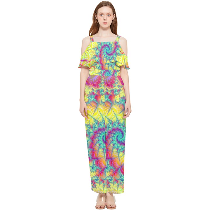 Fractal Spiral Abstract Background Draped Sleeveless Chiffon Jumpsuit