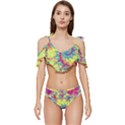 Fractal Spiral Abstract Background Ruffle Edge Tie Up Bikini Set	 View1