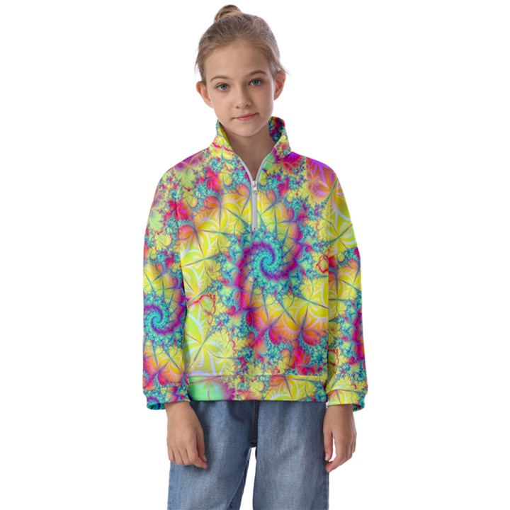 Fractal Spiral Abstract Background Kids  Half Zip Hoodie