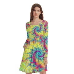 Fractal Spiral Abstract Background Long Sleeve Knee Length Skater Dress With Pockets by Ravend