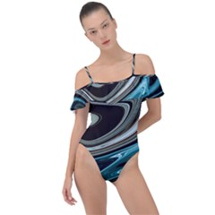 Abstract Waves Background Wallpaper Frill Detail One Piece Swimsuit by Ravend