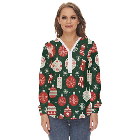 Christmas Decoration Winter Xmas Zip Up Long Sleeve Blouse by Vaneshop