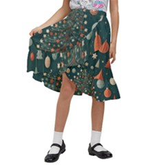 Tree Christmas Kids  Ruffle Flared Wrap Midi Skirt by Vaneshop