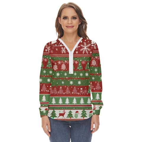 Christmas Decoration Winter Xmas Pattern Zip Up Long Sleeve Blouse by Vaneshop