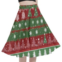 Christmas Decoration Winter Xmas Pattern A-line Full Circle Midi Skirt With Pocket by Vaneshop