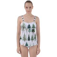 Christmas Trees Twist Front Tankini Set by Vaneshop