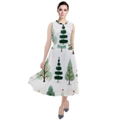 Christmas Trees Round Neck Boho Dress