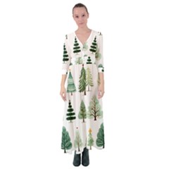 Christmas Trees Button Up Maxi Dress by Vaneshop