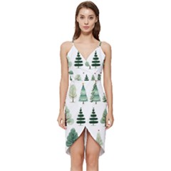 Christmas Trees Wrap Frill Dress by Vaneshop