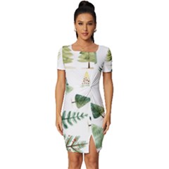 Christmas Xmas Trees Fitted Knot Split End Bodycon Dress by Vaneshop