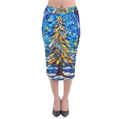 Stained Glass Winter Velvet Midi Pencil Skirt by Vaneshop