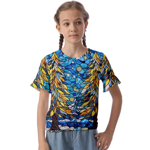 Stained Glass Winter Kids  Cuff Sleeve Scrunch Bottom T-shirt by Vaneshop