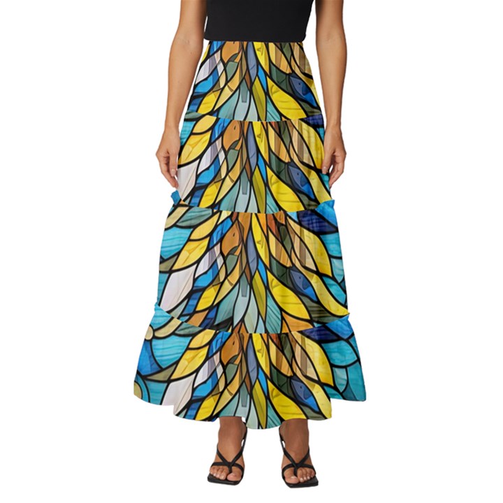 Stained Glass Winter Tiered Ruffle Maxi Skirt