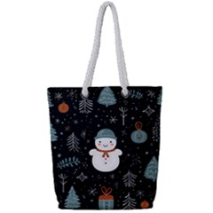 Snowman Christmas Full Print Rope Handle Tote (small) by Vaneshop