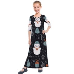 Snowman Christmas Kids  Quarter Sleeve Maxi Dress by Vaneshop