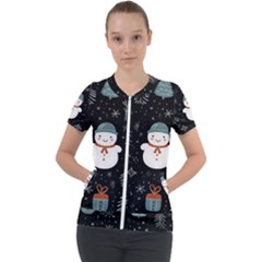 Snowman Christmas Short Sleeve Zip Up Jacket by Vaneshop