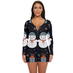 Snowman Christmas Long Sleeve Boyleg Swimsuit