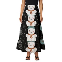 Snowman Christmas Tiered Ruffle Maxi Skirt by Vaneshop