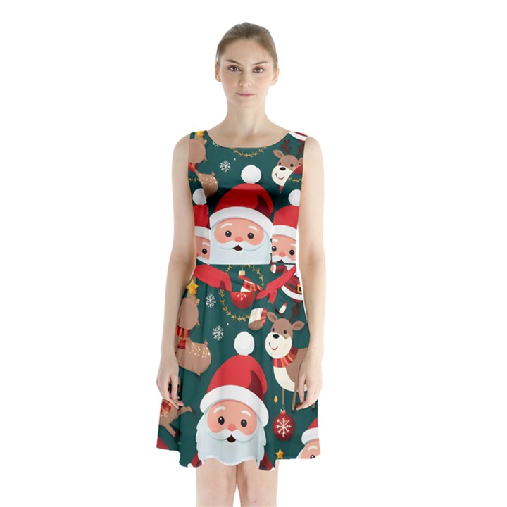 Christmas Santa Claus Sleeveless Waist Tie Chiffon Dress