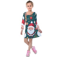 Christmas Santa Claus Kids  Long Sleeve Velvet Dress