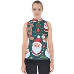 Christmas Santa Claus Mock Neck Shell Top by Vaneshop