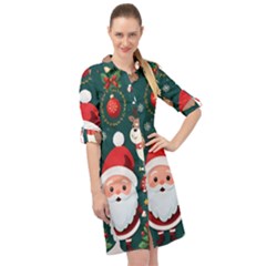 Christmas Santa Claus Long Sleeve Mini Shirt Dress by Vaneshop