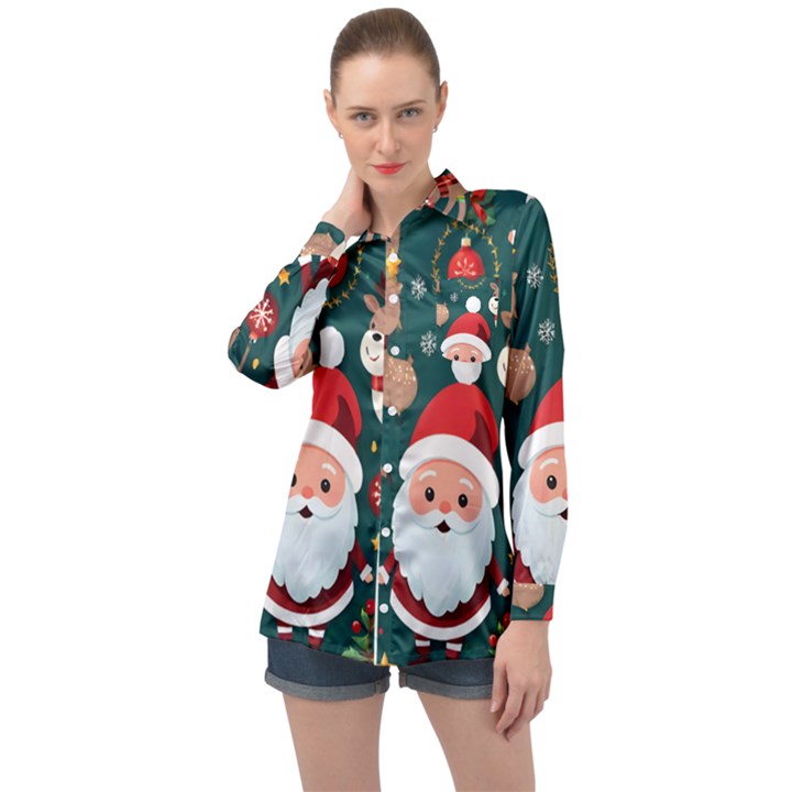 Christmas Santa Claus Long Sleeve Satin Shirt