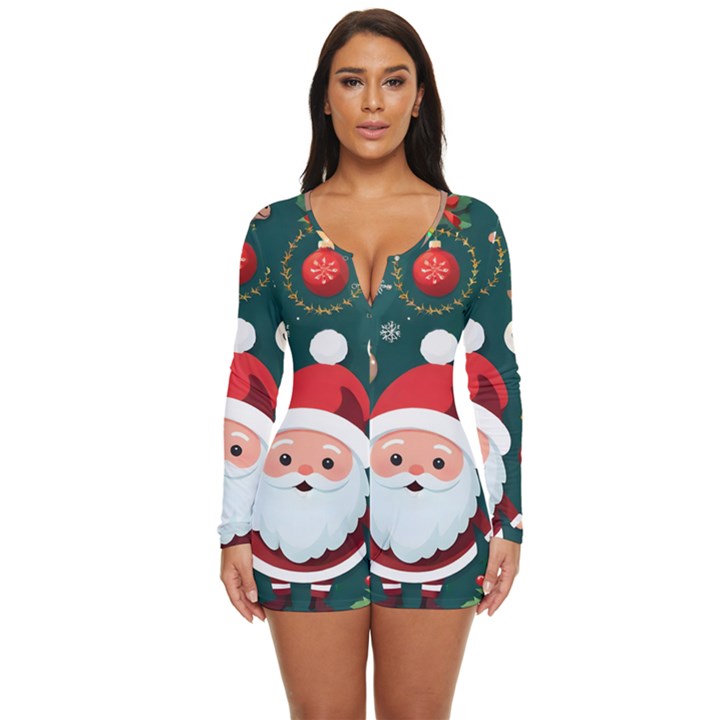 Christmas Santa Claus Long Sleeve Boyleg Swimsuit