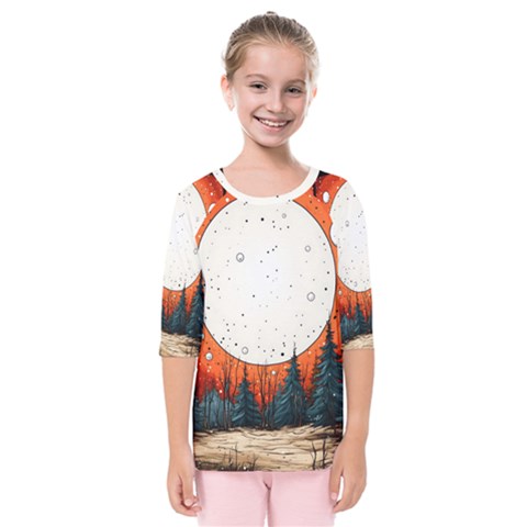 Moon Night Nature Dream Sky Kids  Quarter Sleeve Raglan T-shirt by Vaneshop